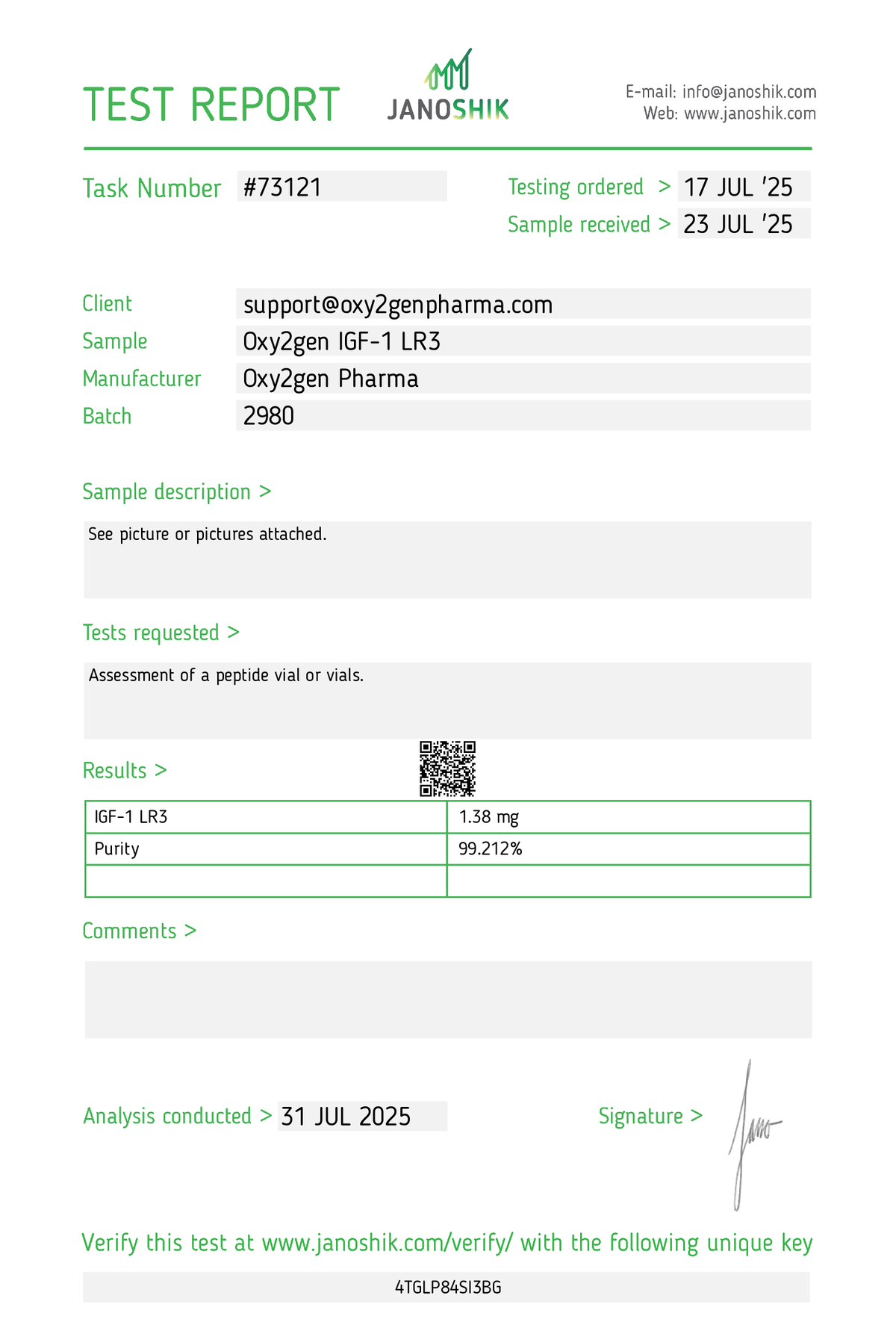 IGF-1 LR3 (Receptor Grade) Vial 1.3 mg